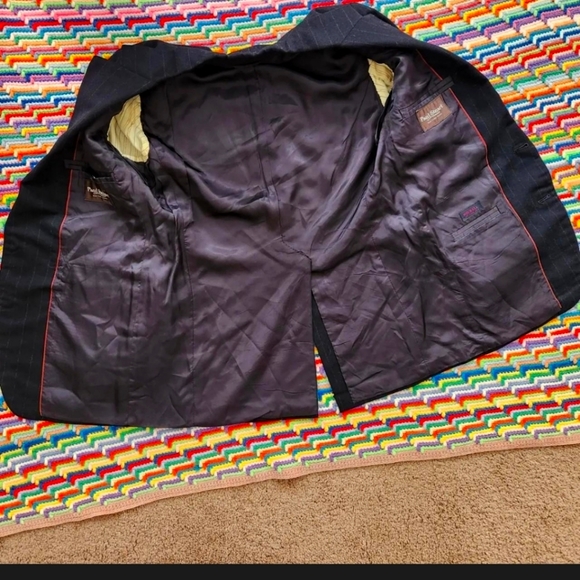 💵🌹Vintage 1990s Striped Navy Sports Coat🏛️🚍 - Picture 3 of 6